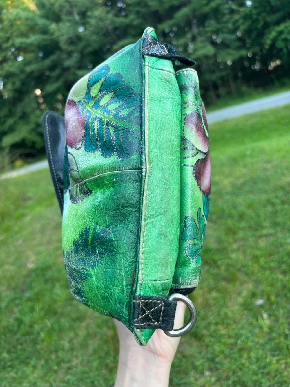 Vintage Original by Sharif 1827 Hand Painted Leather Parrot Tropical Satchel